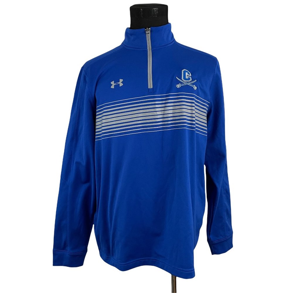 Under Armour Men's Royal Blue Quarter-Zip Pullover with Gray Stripes